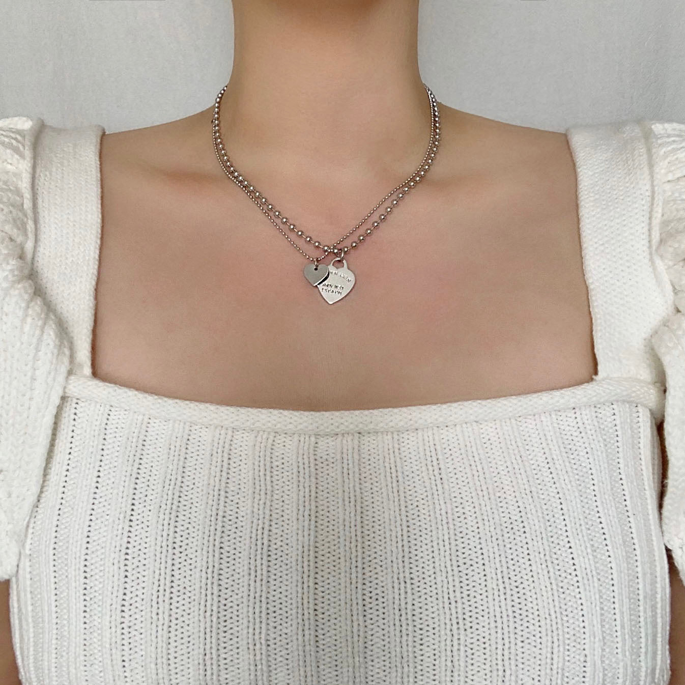 Heart Ball Chain Layered Necklace