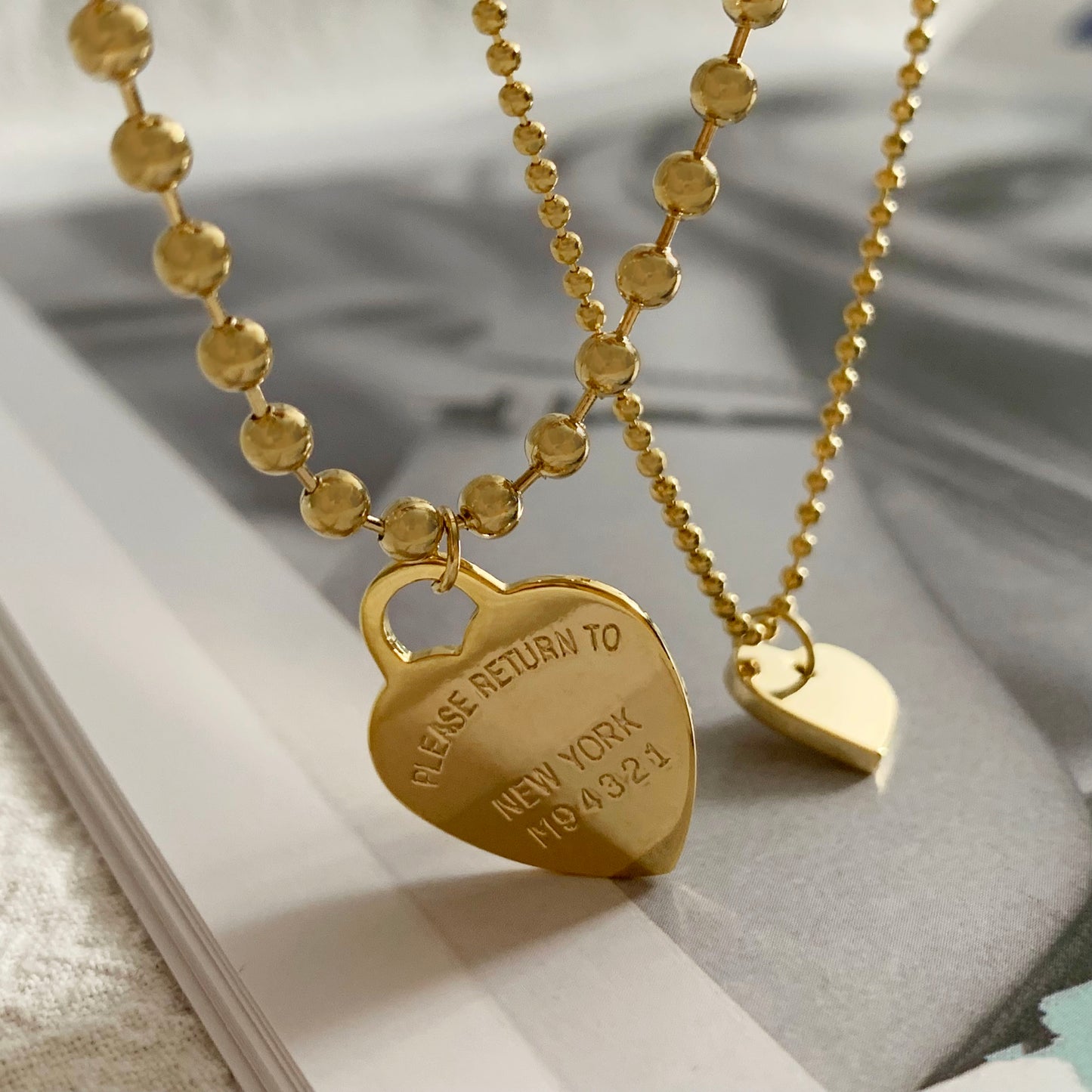 Heart Ball Chain Layered Necklace