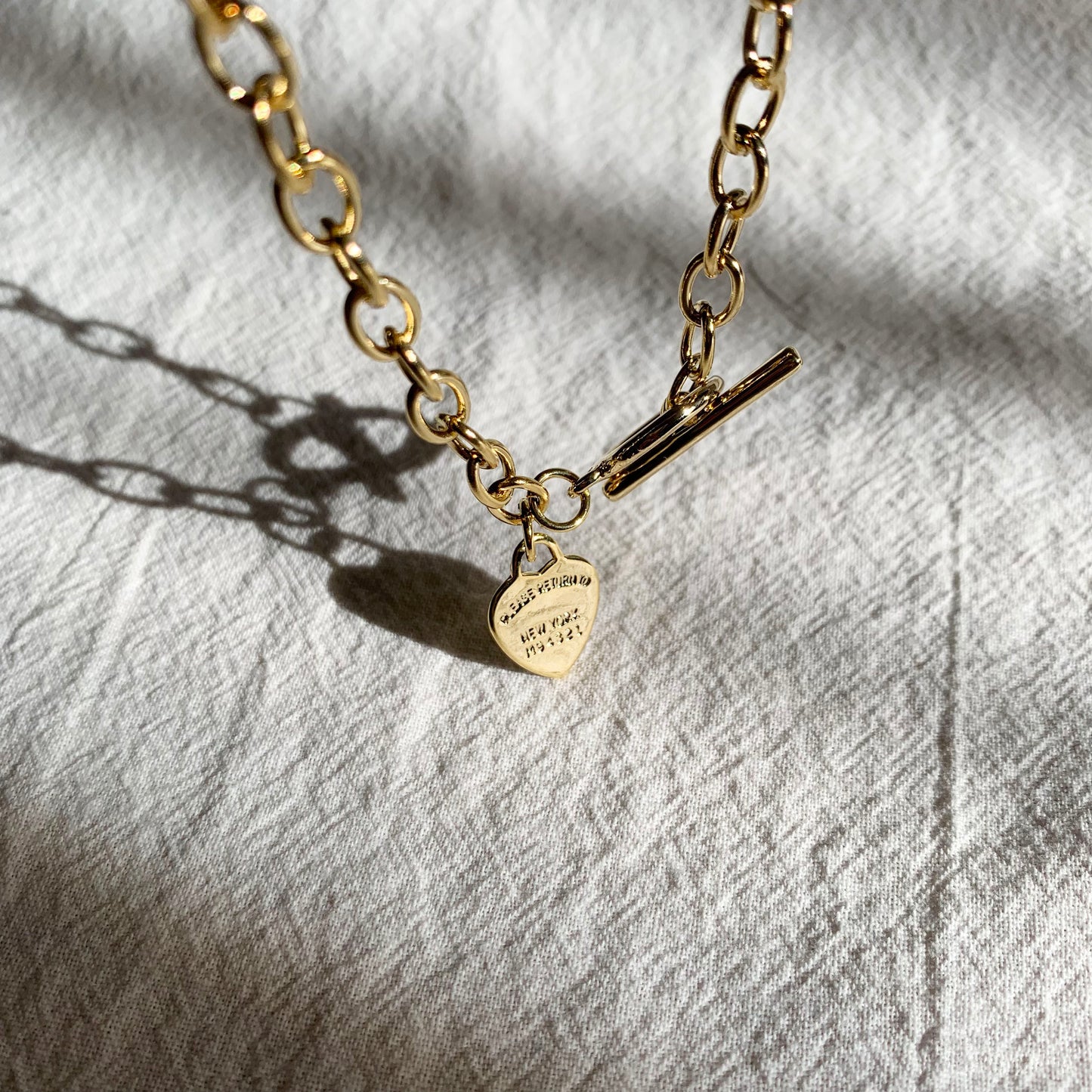 Heart Charm T-Bar Chain Necklace