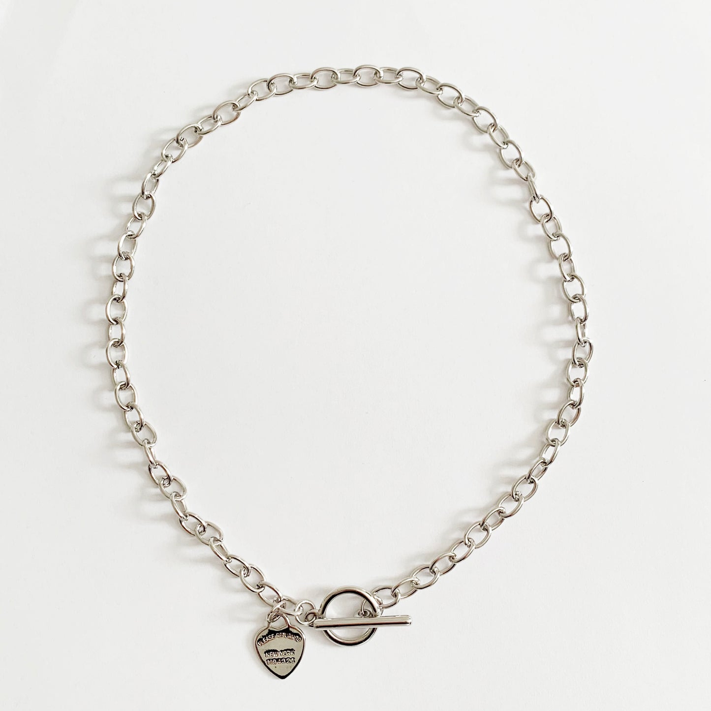 Heart Charm T-Bar Chain Necklace