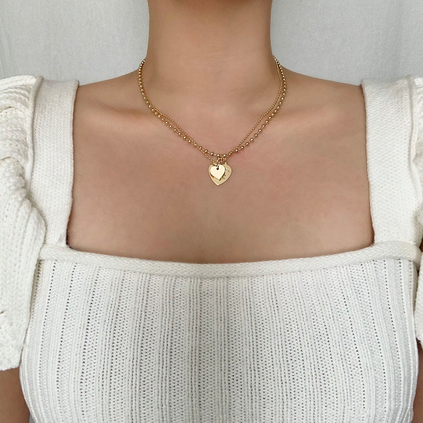 Heart Ball Chain Layered Necklace