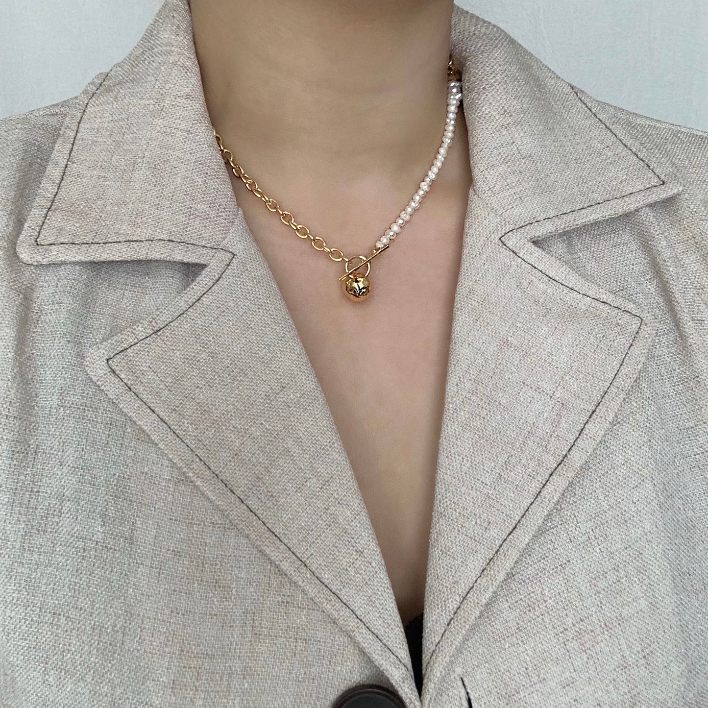 Freshwater Pearl Chain T-Bar Necklace[Back in stock]