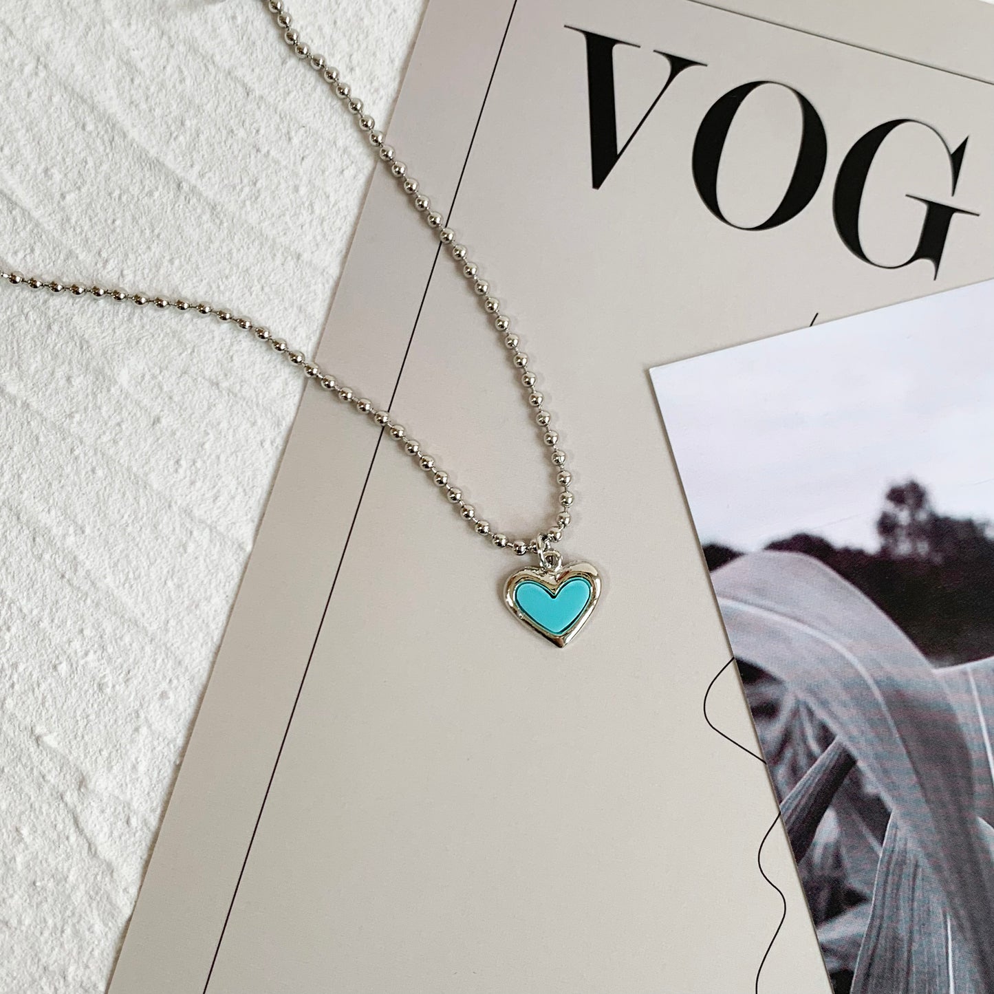 Mint Heart Ball Chain Necklace