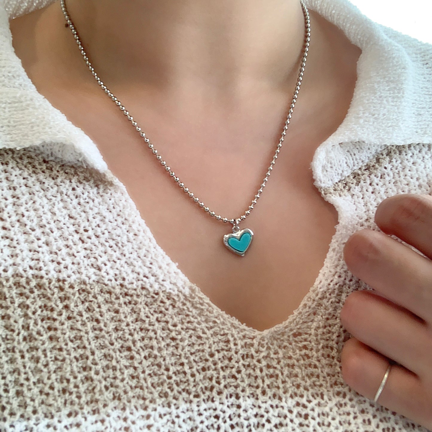 Mint Heart Ball Chain Necklace