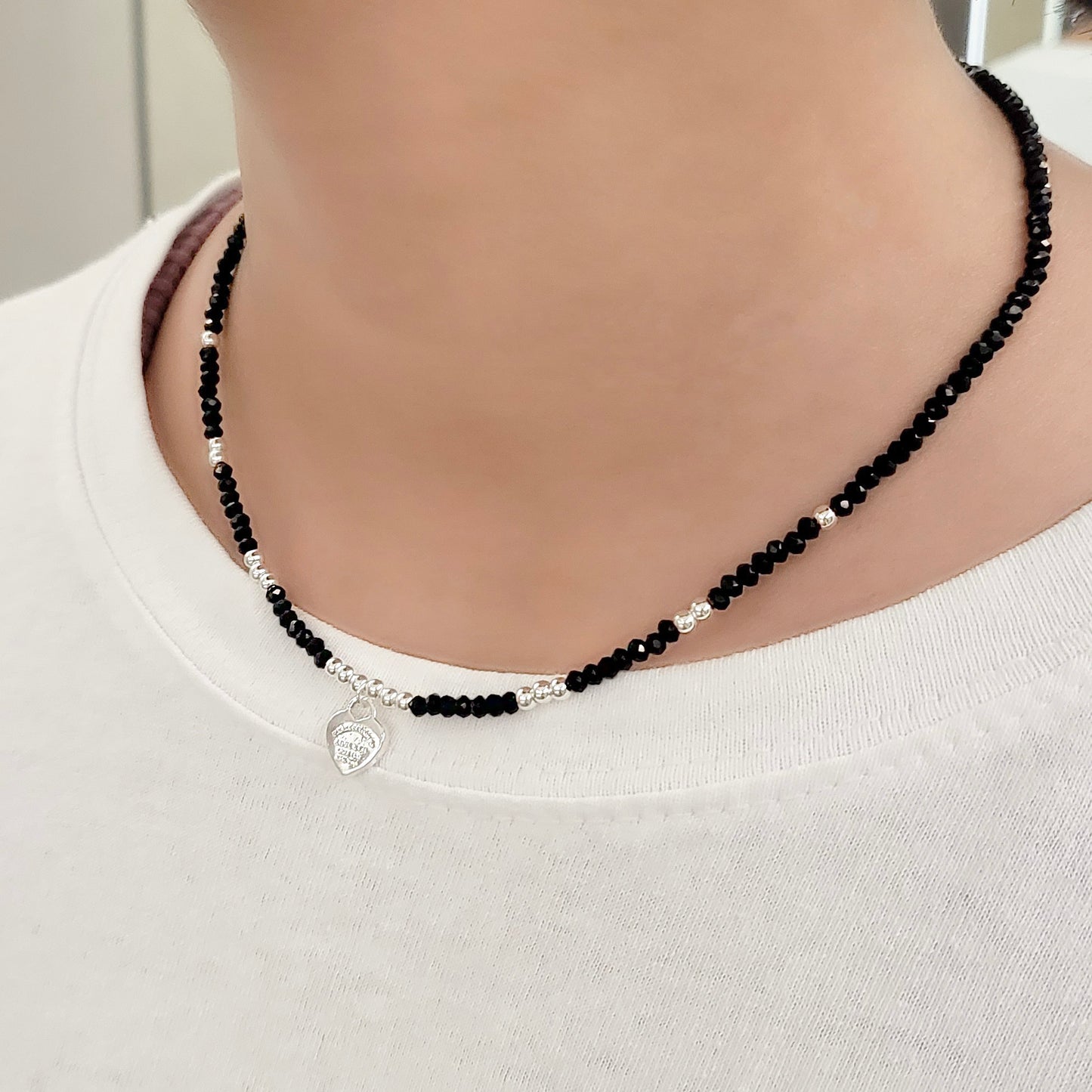 Black Crystal Beaded Necklace