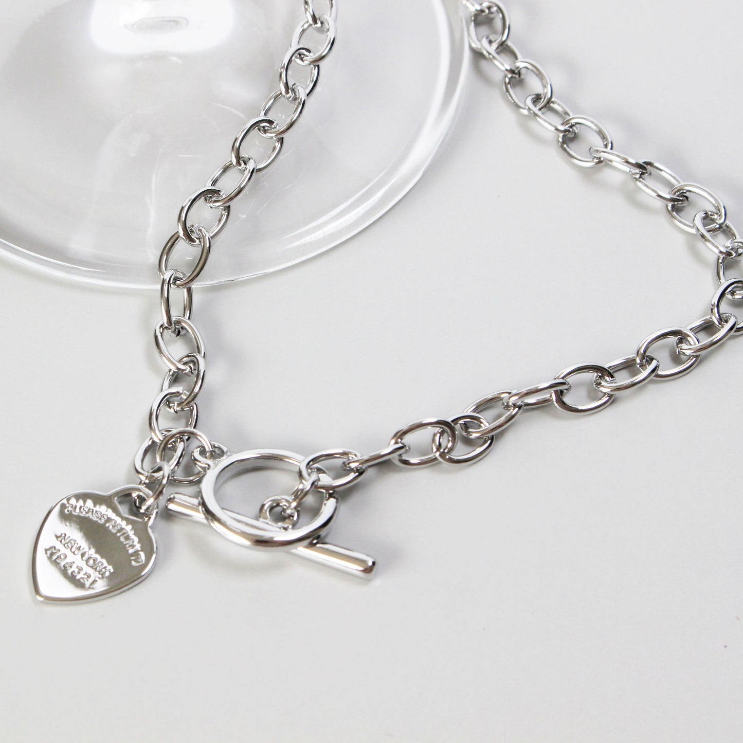 Heart Charm T-Bar Chain Necklace