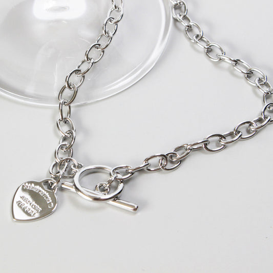 Heart Charm T-Bar Chain Necklace