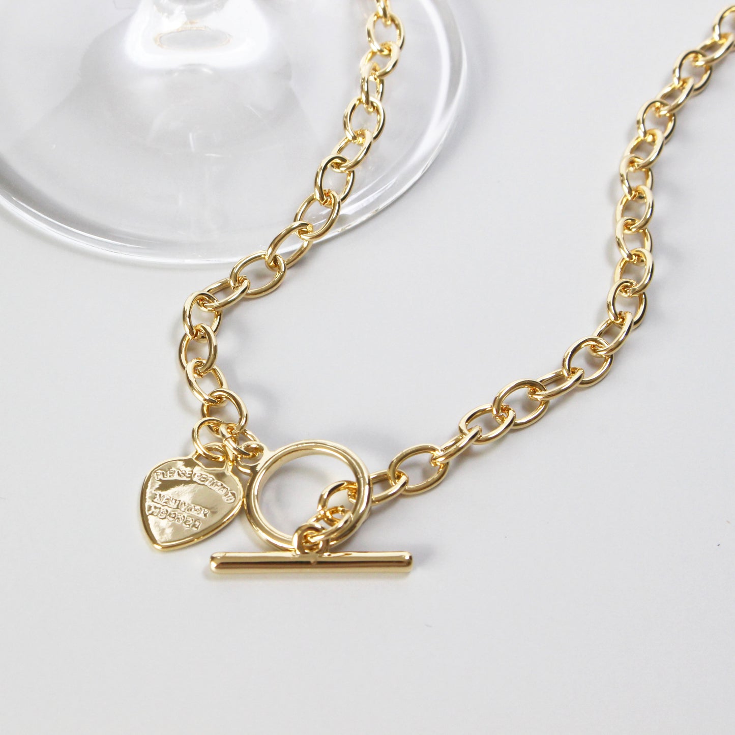 Heart Charm T-Bar Chain Necklace