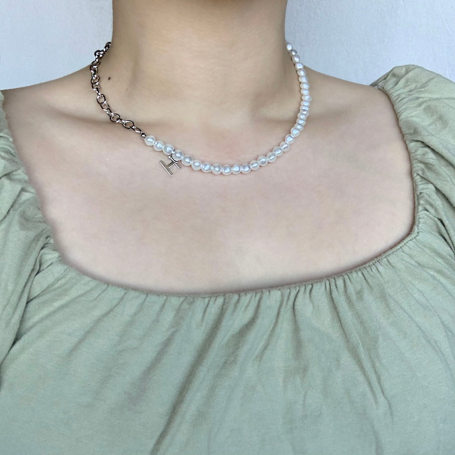 H charm Half Baroque Pearl Necklace