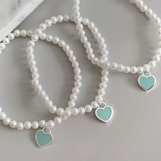 Mint Heart Pearl Bracelet