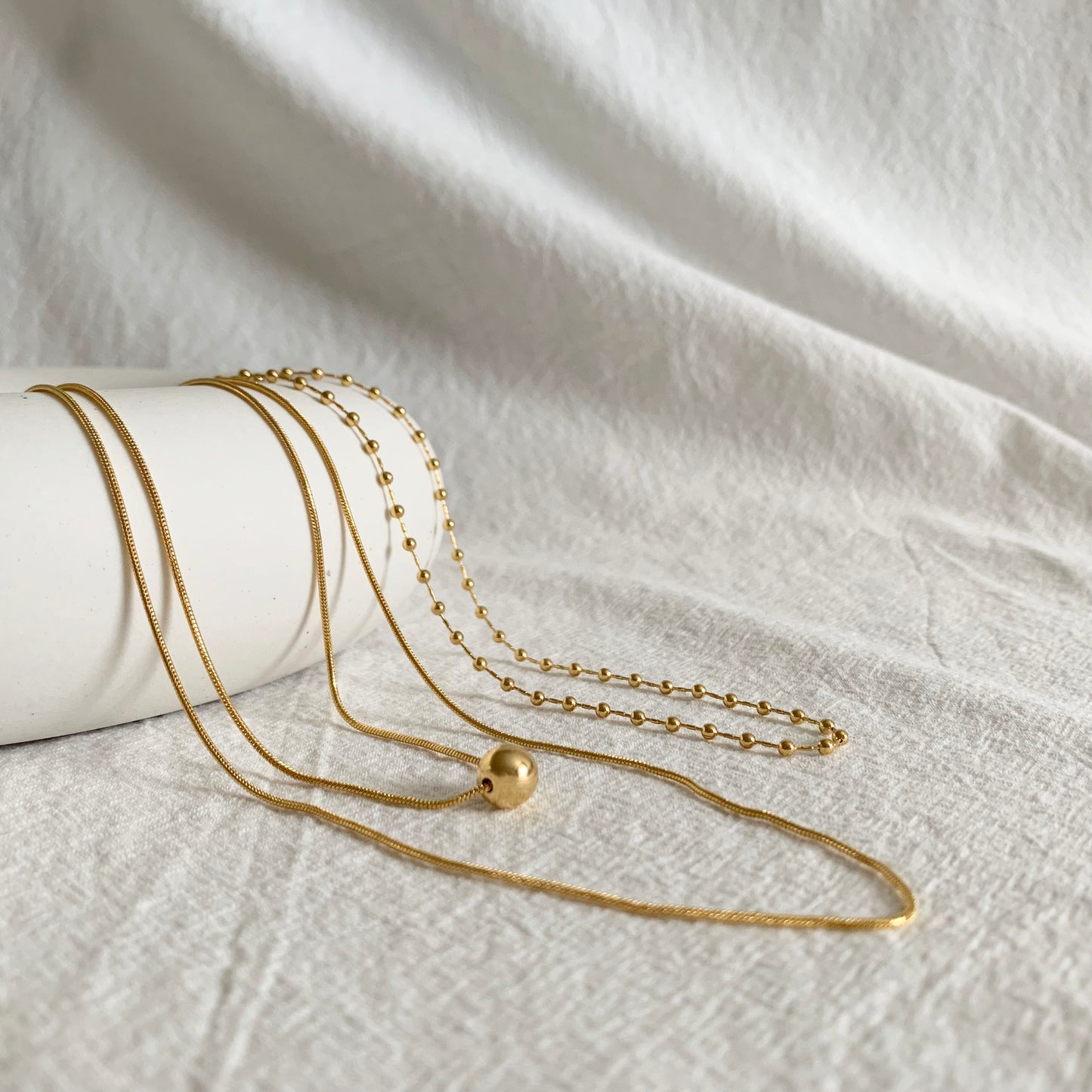 Ball Chain Three-row Necklace