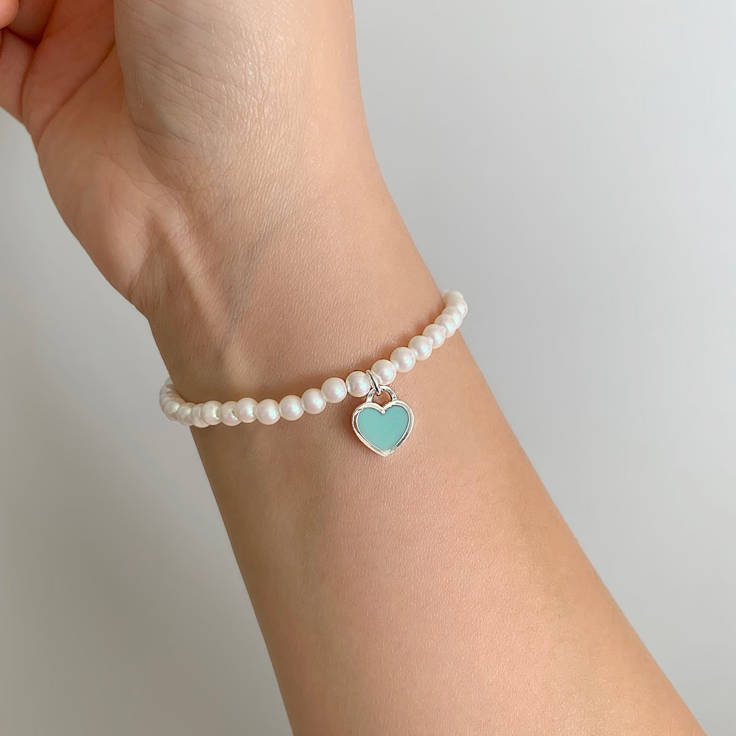 Mint Heart Pearl Bracelet